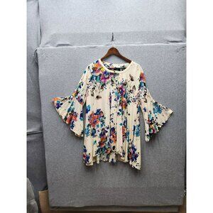 Grace & Lace Womens Large Floral Bell Sleeve Tunic Top 100% Rayon